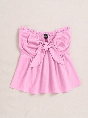 SHEIN Pink Strapless Front-Knotting Frill Top